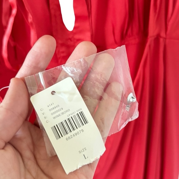 Anthropologie NEW Red Satin Button Front Slip Dress - Picture 7 of 8